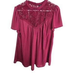 Torrid Women Burgundy Lace Detail Top Plus Size 1X Flutter Sleeve Cocktail Party